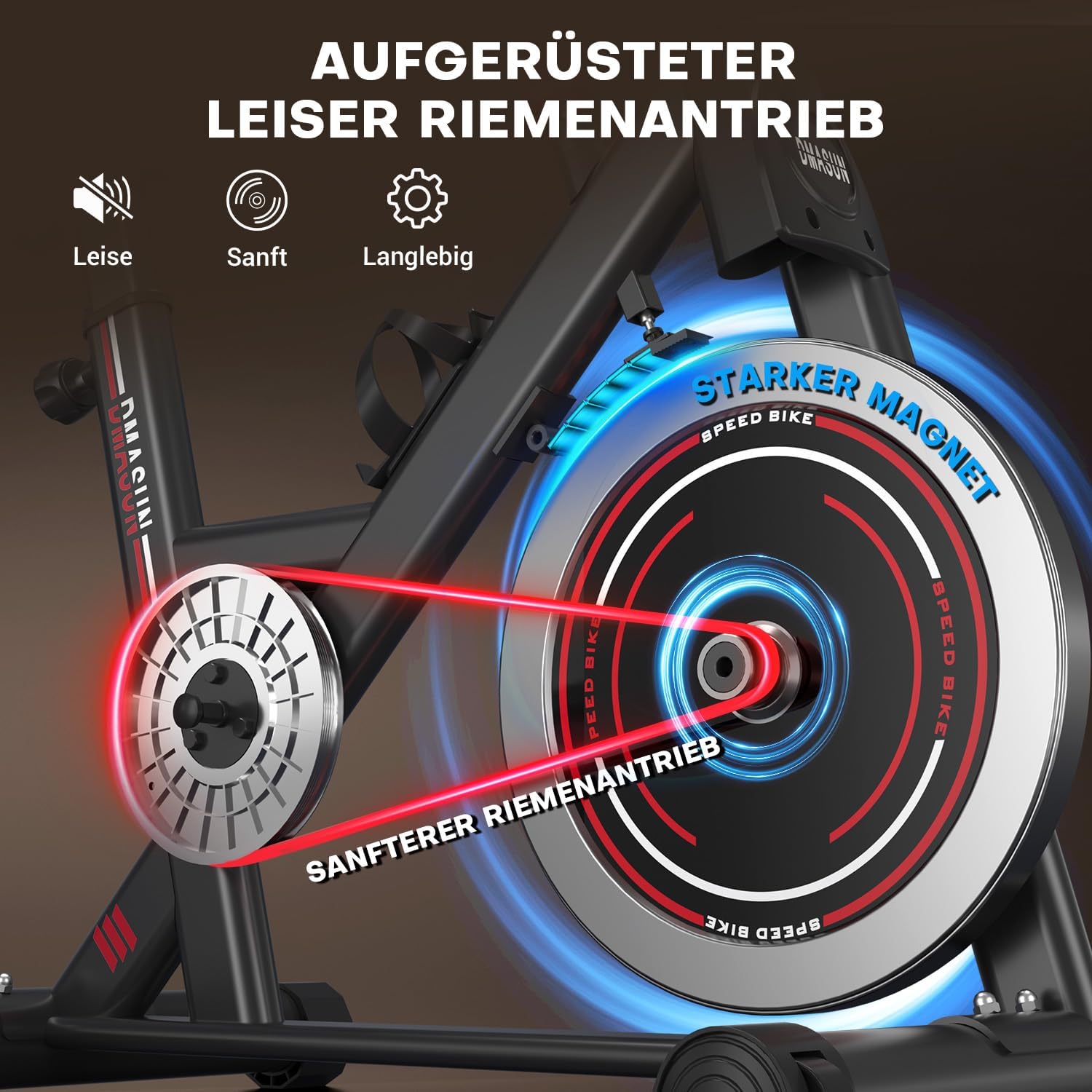 DMASUN Leises Ergometer-Heimtrainer-Fahrrad mit 0-100 % Widerstand, Display & Tablet-Halterung, Cardio-Training-Indoor-Cycling-Fahrrad mit bequemem Sitz, bis zu 160 kg – Bild 2