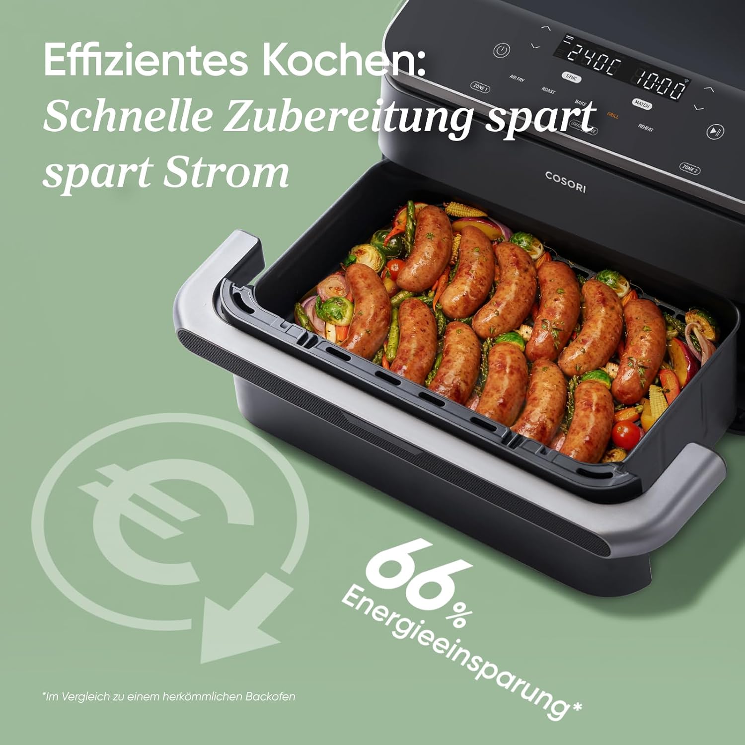 COSORI Heißluftfritteuse 2 Kammern, Dual Blaze TwinFry 10L Airfryer, mit 4 Heizrohren und flexiblen Kammern, gleichmäßige Wärmeverteilung, Temperatur bis zu 240 °C, Schwarz, TF102S – Bild 9