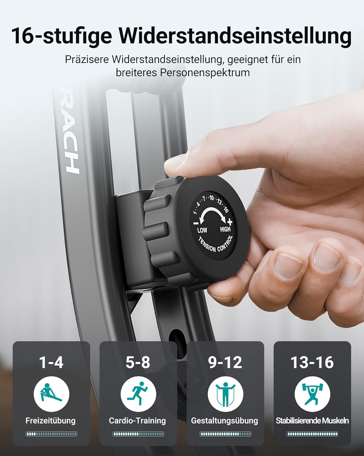 MERACH 4-in-1-Heimtrainer mit eigener Trainings-App, leises Heimtrainer-Fahrrad, 16-facher magnetischer Widerstand, LCD-Display, Handpulsmessung, faltbarer Heimtrainer, bequemer Sitz, Widerstandsband – Bild 4