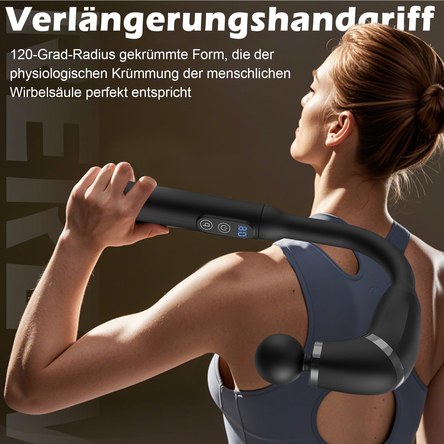 U-förmige Massagepistole, Rückenmassagegerät, 4 Massageköpfe, Massagepistole mit LCD zur Schmerzlinderung, Tiefengewebe-Körpermassagegerät, Faszienmuskel-Massagepistole für Nacken, Schulter, Bein – Bild 5