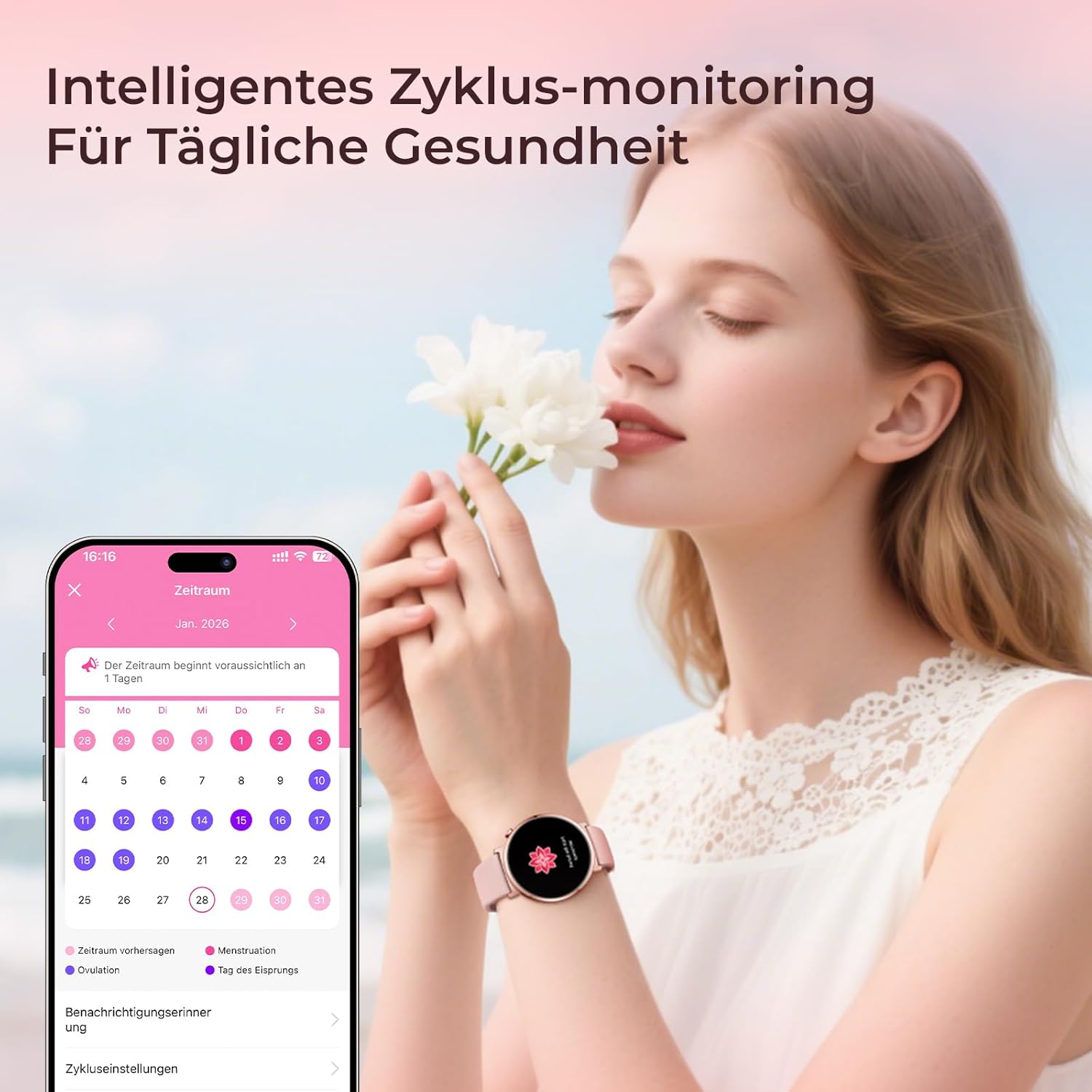 Damen-Smartwatch mit Telefonfunktion, 7,9 mm ultradünn, 1,32 Zoll AMOLED (1000 Nits/466 x 466), Fitnessuhr mit 2 Armbändern, 100+ Sportmodi, SpO2/Puls/Schlafmonitor, IP68 wasserdicht, iOS Android, Roségold – Bild 4