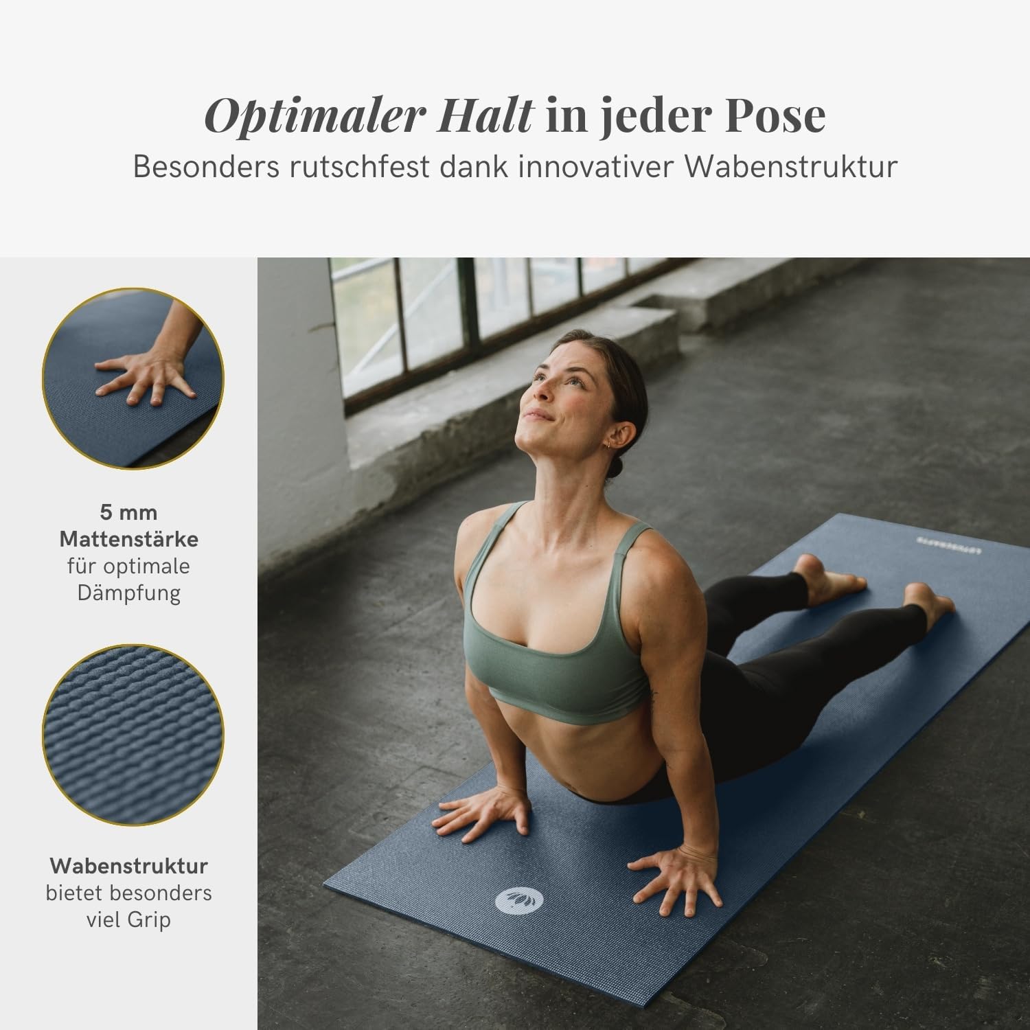 Lotuscrafts Yogamatte, rutschfest, 183 x 61 x 0,5 cm, leichte Fitnessmatte, auch als Gymnastikmatte, Sportmatte, hautfreundlich und schadstoffgeprüft – Bild 2