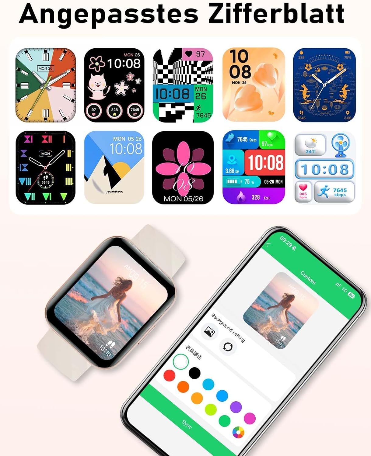 RUIMEN Smartwatch mit Telefonfunktion, Fitnessuhr mit Herzfrequenzmesser, SpO2-Messung, Schlafüberwachung, Schrittzähler, Multi-Trainingsmodi, wasserdicht für Damen und Herren, Android iOS – Bild 6