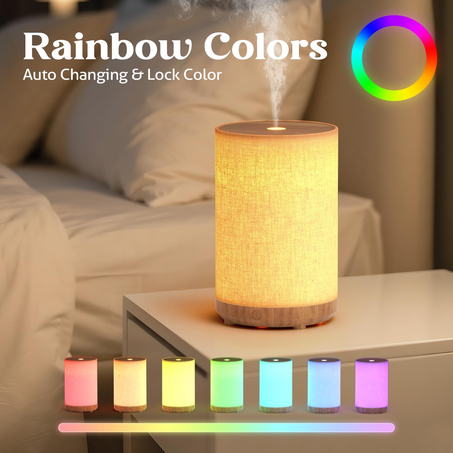 Mini-Stoff Aroma Diffuser, 120ml Diffusor für Atherische Öle, Ultraschall-Luftbefeuchter mit 8-Farben-LED-Licht, für Schlafzimmer Yoga, Geschenk – Bild 2