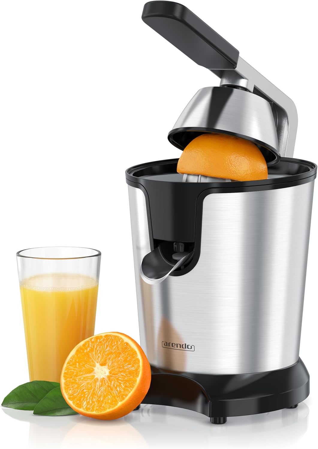 Arendo - Edelstahl-Entsafter elektrisch 1000 Watt – Zitruspresse Orangenpresse – Hochleistungsmotor – sehr hohe Ergiebigkeit – Edelstahlkegel – BPA-frei – spülmaschinenfest