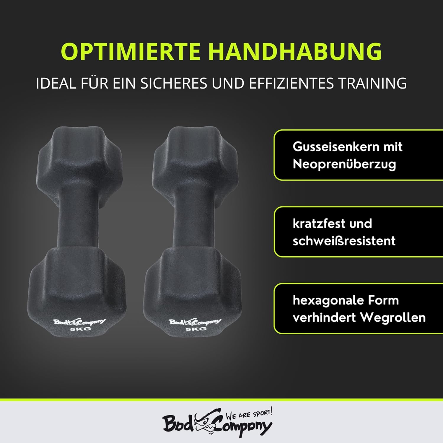 Bad Company Neopren-Hanteln 0,5 kg bis 5 kg farbig I kleine Hantel gummiert für Fitness Gymnastik Aerobic Home Gym Hanteln für Damen Herren I Hanteln – Bild 3