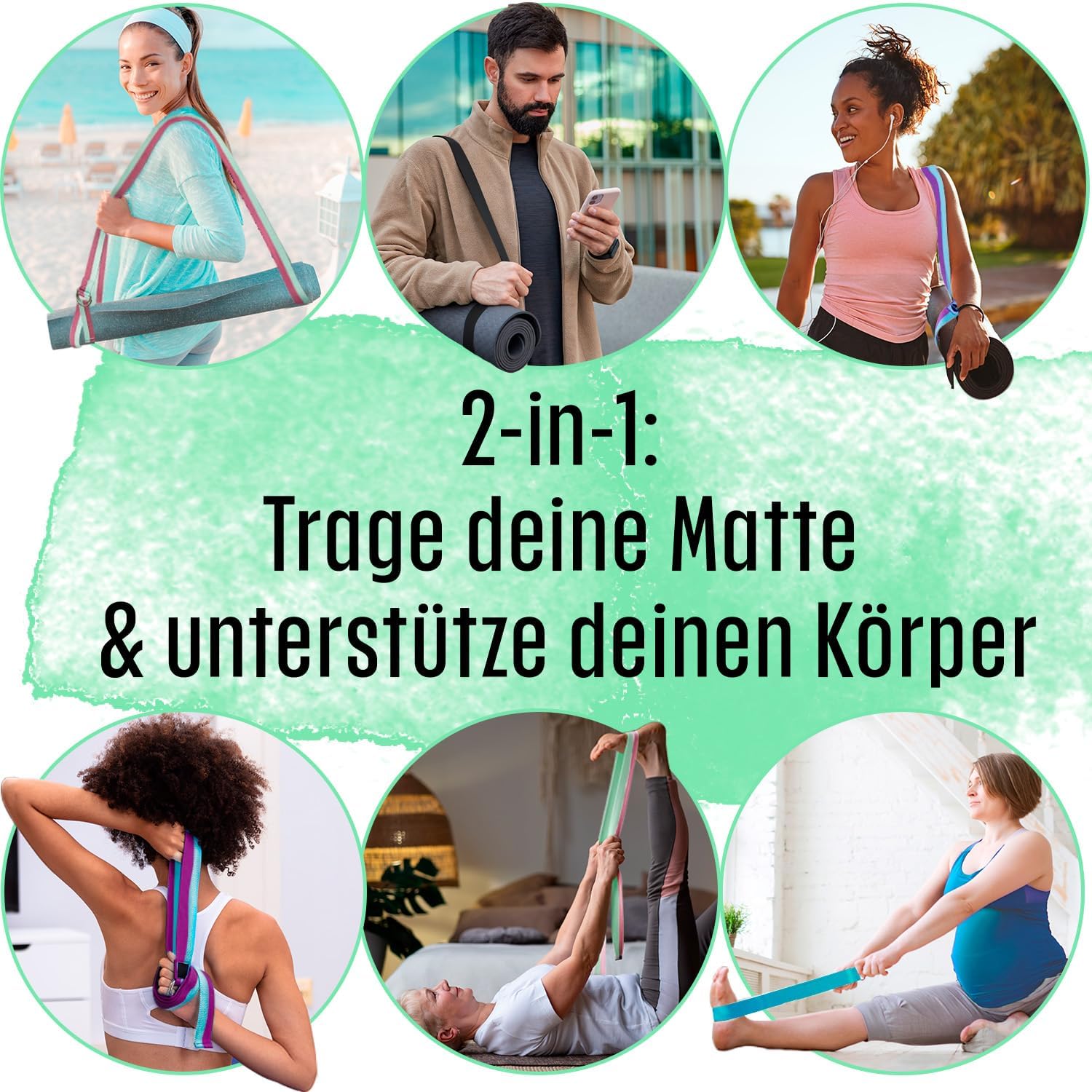 TECEUM Premium Yogamatte Tragegurt – Extra Weich & Dick aus Baumwolle – Hautfreundlich & Rutschfest – Verstellbarer Mattenhalter Yoga Mat Strap für alle Matten (Matte nicht enthalten) – Bild 3