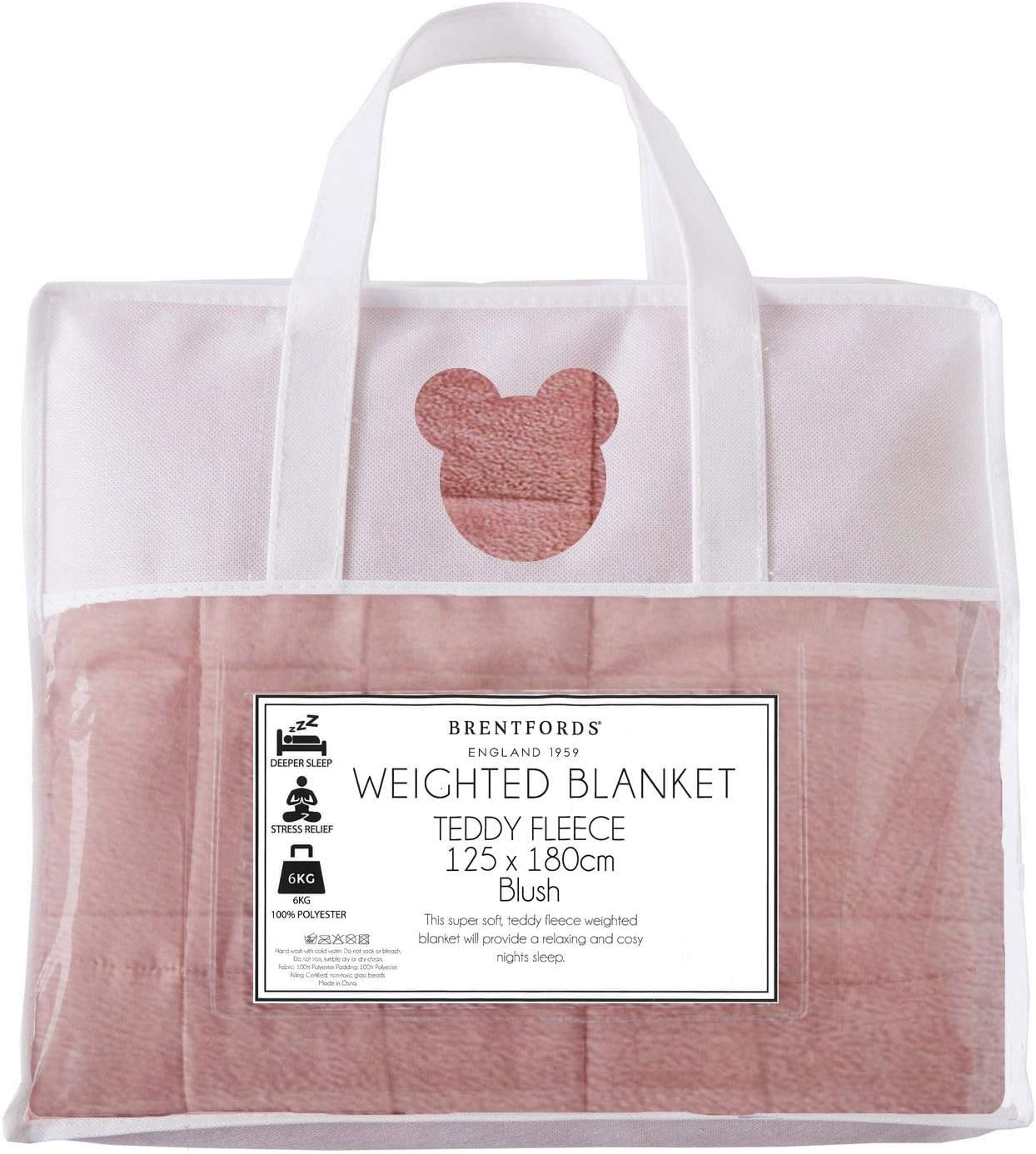 Brentfords Beschwerungsdecke, Gewichtsdecke 4 kg Teddy Rosa 125 x 150 cm Gewichtsdecke Rosa (Haftungsausschluss: Nur für Kinder ab 3 Jahren geeignet) – Bild 4