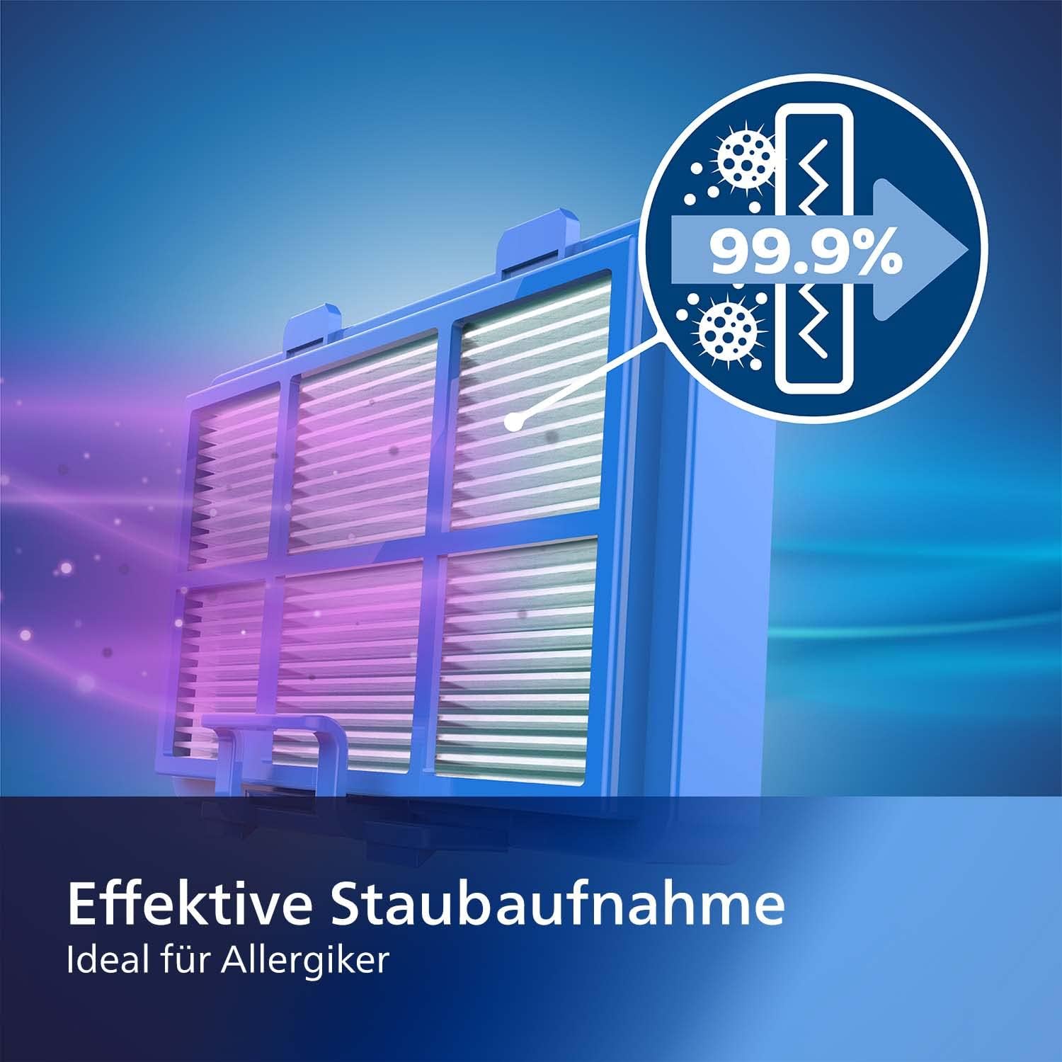 Philips Performer XD3110/09 Kompaktstaubsauger mit Beutel Serie 3000, 99,9 % Staubaufnahme, 900 W, Allergiefilter, Blau – Bild 5