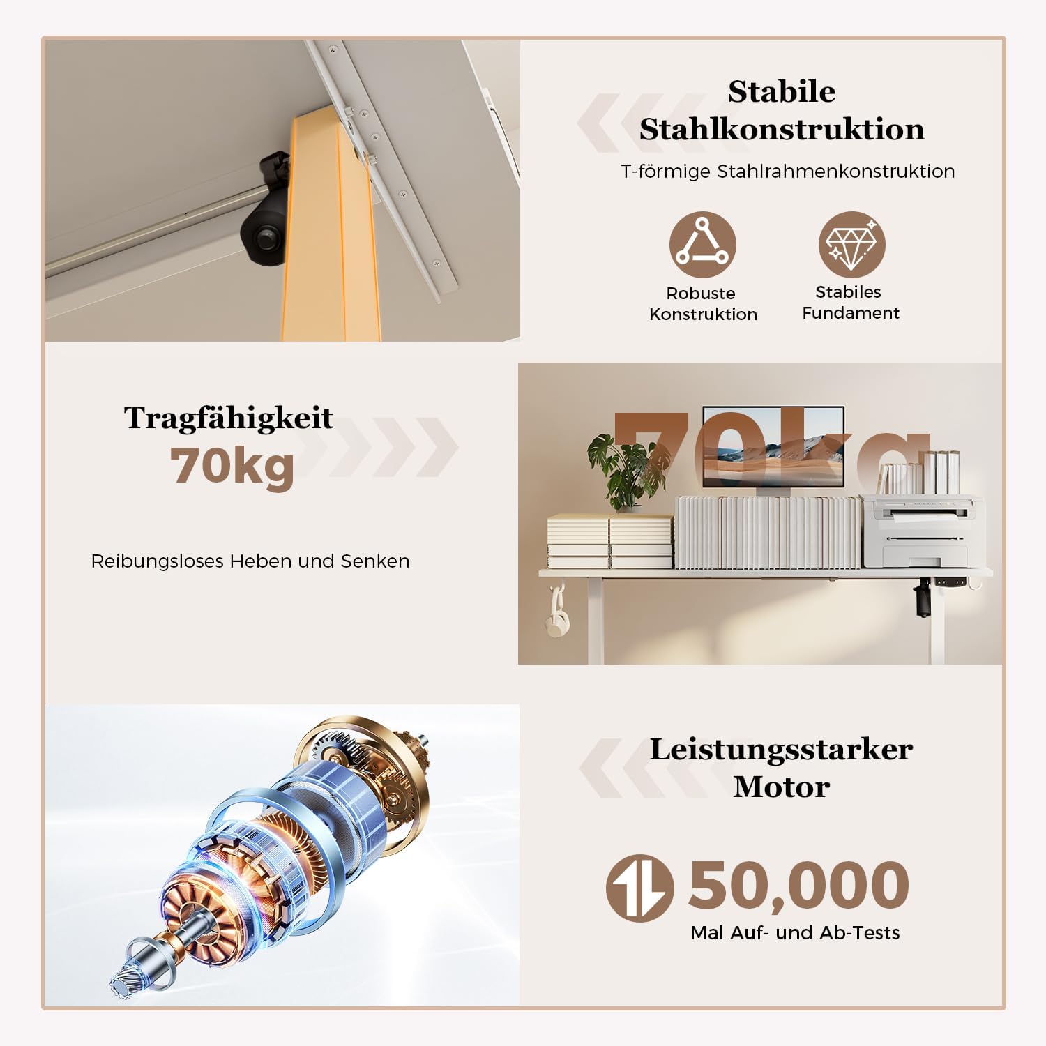 Klicelor Höhenverstellbarer Schreibtisch mit Doppelschubladen, elektrisch höhenverstellbarer Schreibtisch, Sitz-Steh-Computertisch, ergonomischer Stehschreibtisch, 100 x 60 cm, weiß – Bild 4