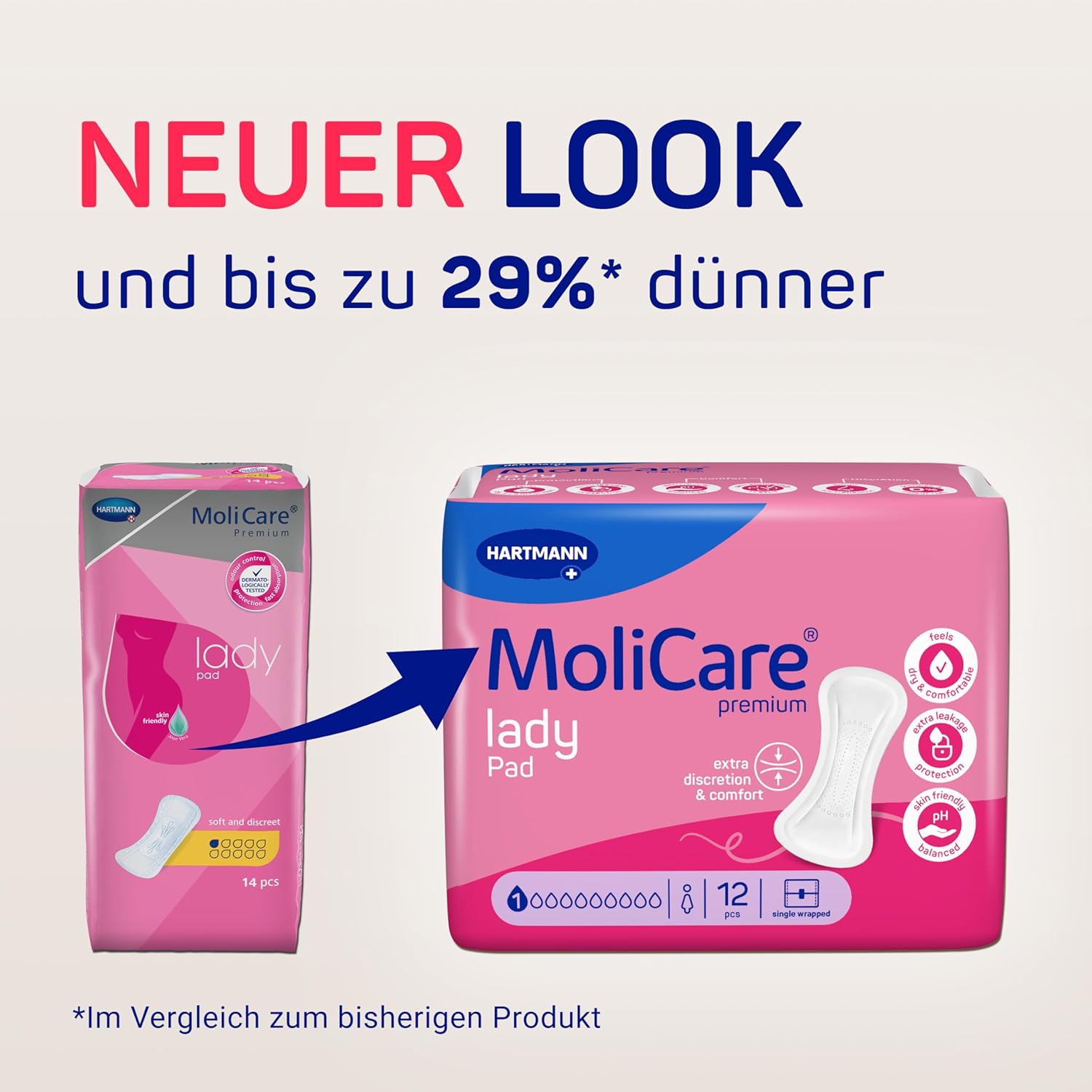 MoliCare Lady Pad 1 Drop Ultra diskrete Einlagen für Frauen, parfümfreie, dünne & flexible Einlagen für leichte Inkontinenz, geruchsneutralisierend, 12 Stück – Bild 2