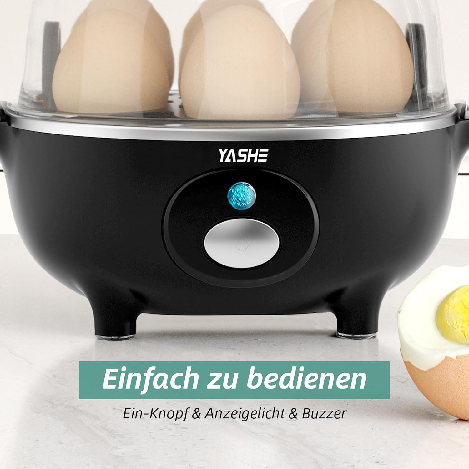 YASHE Eierkocher, 360 W, kompakter Eierkocher, multifunktional, 7 Eier leicht zu pellen, weich, mittel, hartgekocht, Eierbecher, Omelette-Maker, Dampfgarer, Signalton, Kontrollleuchte, BPA-frei – Bild 5