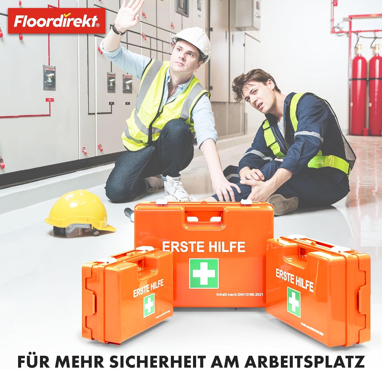 KARAT Mittelgroßer Erste-Hilfe-Kasten für Gewerbe & Haushalt DIN 13169:2021 gefüllt inkl. Wandhalterung | 1 Erste-Hilfe-Set für Büro und Gastronomie, Notfallbox für bis zu 100 Mitarbeiter (32 x 22 x 13 cm) – Bild 7