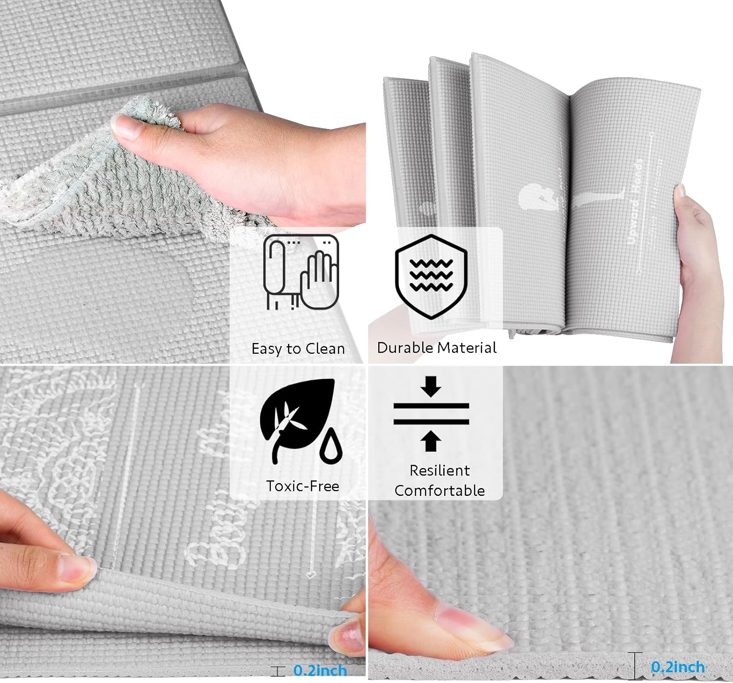 Faltbare Yogamatte für Frauen, rutschfeste Trainingsmatte für das Fitnessstudio zu Hause, Reise-Yoga-Set mit Stretchgurt für Yoga, Pilates und Fitness, 173 x 61 cm x 5 mm dick – Bild 4
