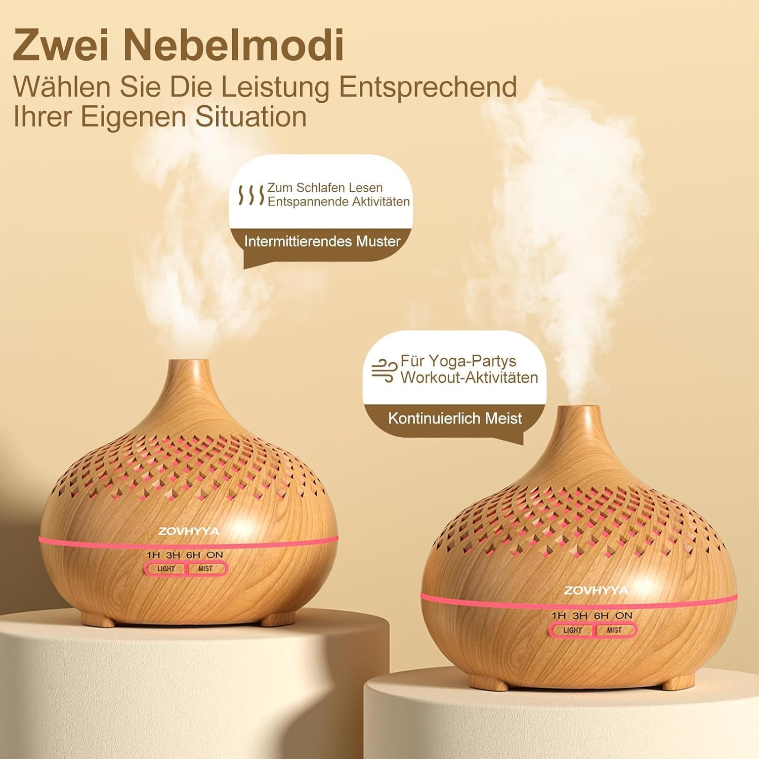 500 ml Aromadiffusor für ätherische Öle, Aromatherapie-Diffusor mit 8 Ölen, Fernbedienung, 4 Timer, 14 Farben und 2 Sprühmodi (Goldgelb) – Bild 5