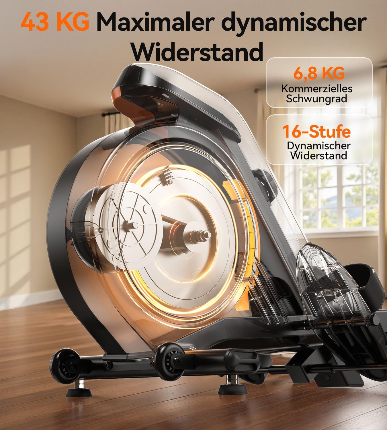 YOSUDA Upgrade Rudergerät für zu Hause, 16 dynamische Widerstände, für große bis zu 181 kg, ultraleiser Magnet, Komfortsitz, Bluetooth/App, Aluminiumschiene, Flaschenhalter, 90 % vormontiert, Rudergerät – Bild 2