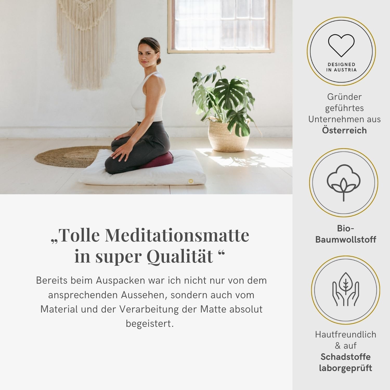 Lotuscrafts Zabuton Deluxe Meditationsmatte – extra dick – Meditationskissenunterlage für entspannte Meditation – waschbarer Bezug aus 100 % Baumwolle – GOTS-zertifiziert – Bild 6