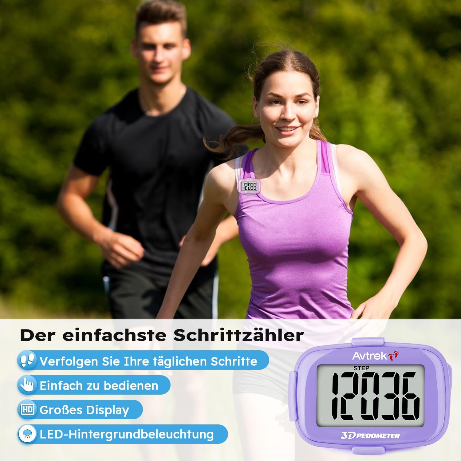AVTREK Präziser 3D-Schrittzähler, Mini-Schrittzähler zum Gehen oder Laufen im Freien, Wanderaktivitäten – Bild 2