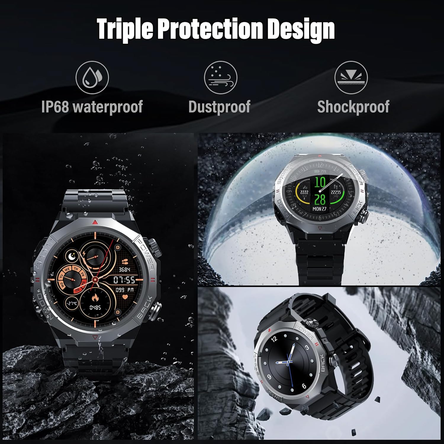 Smartwatch Herren Damen, Smart Watch mitTelefonfunktion 1,39" Touchscreen, Herzfrequenzmonitor Schlafmonitor IP68 Wasserdicht Sportuhr, 110+ Sportmodi Fitnessuhr für iOS Android, Tiefschwarz(2026) – Bild 6