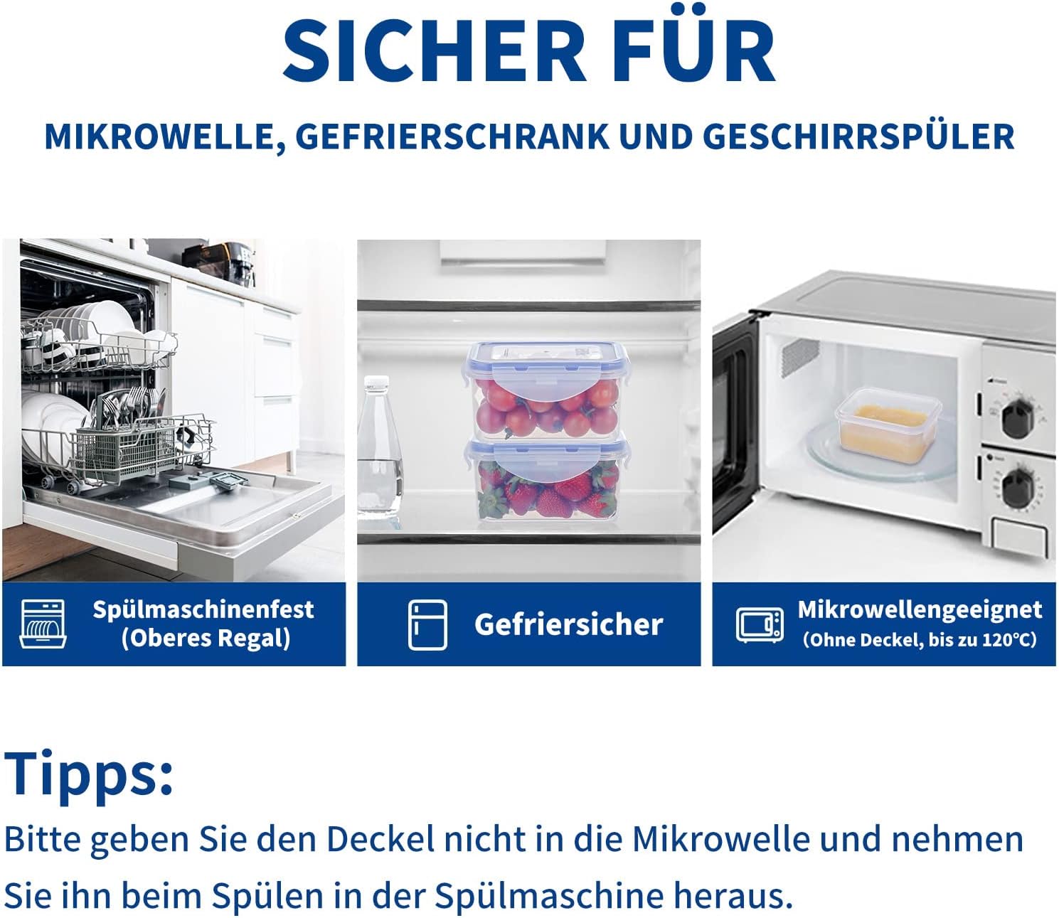 4 Stück kleine Behälter mit Deckel, Kunststoff, Gefrierbehälter, 500 ml, Meal-Prep-Boxen, Mikrowellengeschirr, auslaufsicher, tragbar und langlebig – Bild 5