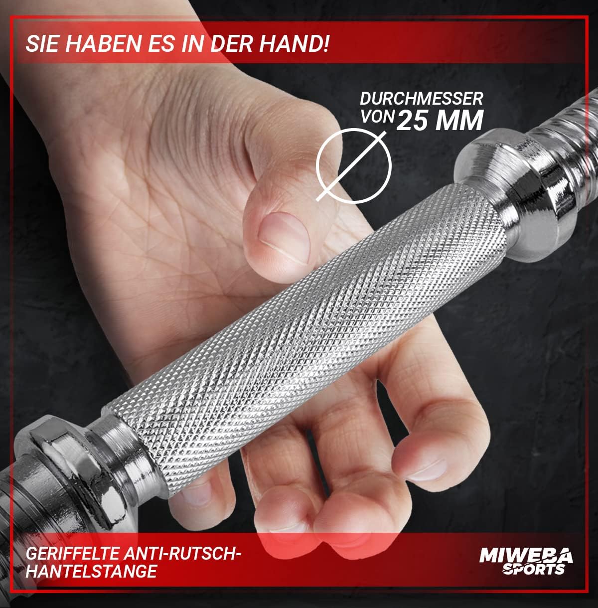 Miweba Sports MKH120 Hantelset | 20 kg – Profi-Hanteln mit Koffer – Damen und Herren – Hantel-Set – Hantelkoffer – Hanteln – Hantelscheiben aus Gusseisen – ergonomischer Griff – Einzelhanteln – Bild 4