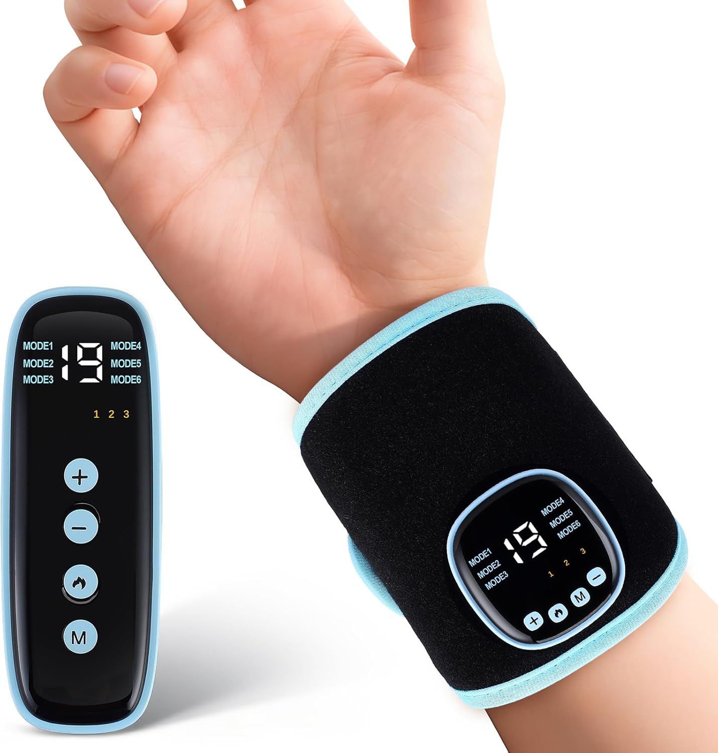 EMS-Handgelenkmassagegerät, kabelloses Handmassagegerät, Beinmassagegerät, EMS-Handgelenkmassagegerät mit Wärme, 6 Modi/19 Intensitäten, Handgelenkstütze für Sehnenentzündung, Karpaltunnelsyndrom