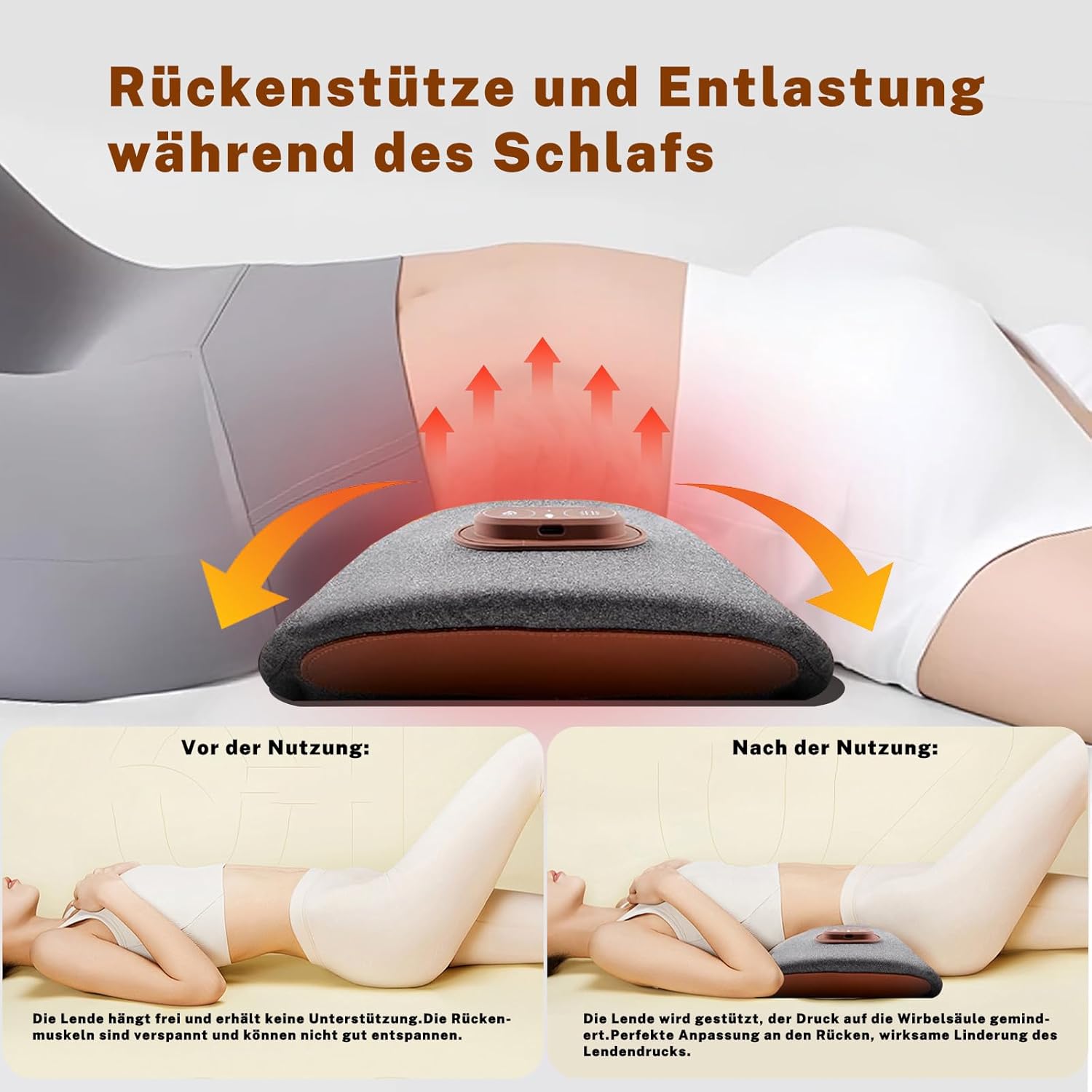 3-in-1-Rückenmassagegerät, elektrisches Lendenkissen mit Wärme- und Vibrationsmassage, ergonomische Rückenstütze, Massagegerät für den Rücken, elektrisches Lendenwirbelmassagegerät für den Rücken mit Traktion – Bild 4