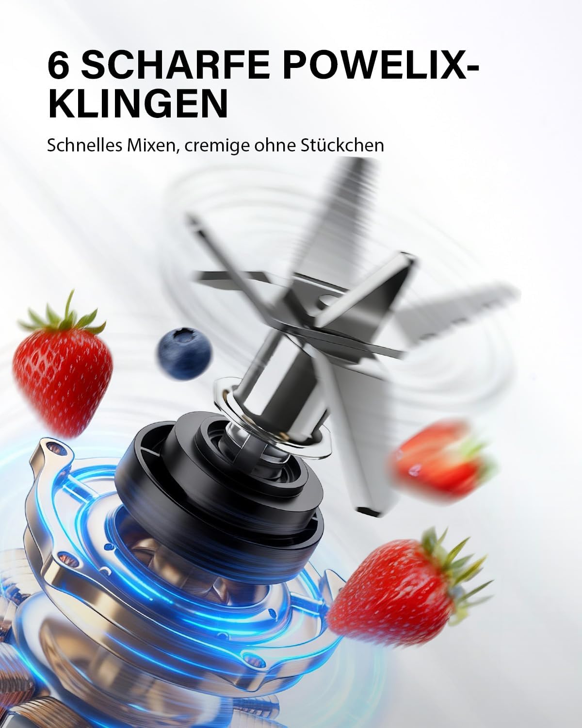 Standmixer, 1500 W, Eisknackmesser, 6 Klingen für Mixer, Smoothie-Maker mit 4 Programmen + Pulse-Funktion, 2 x 900 ml Flasche, für Smoothies, Milchshakes und Einfrieren von Obst – Bild 2