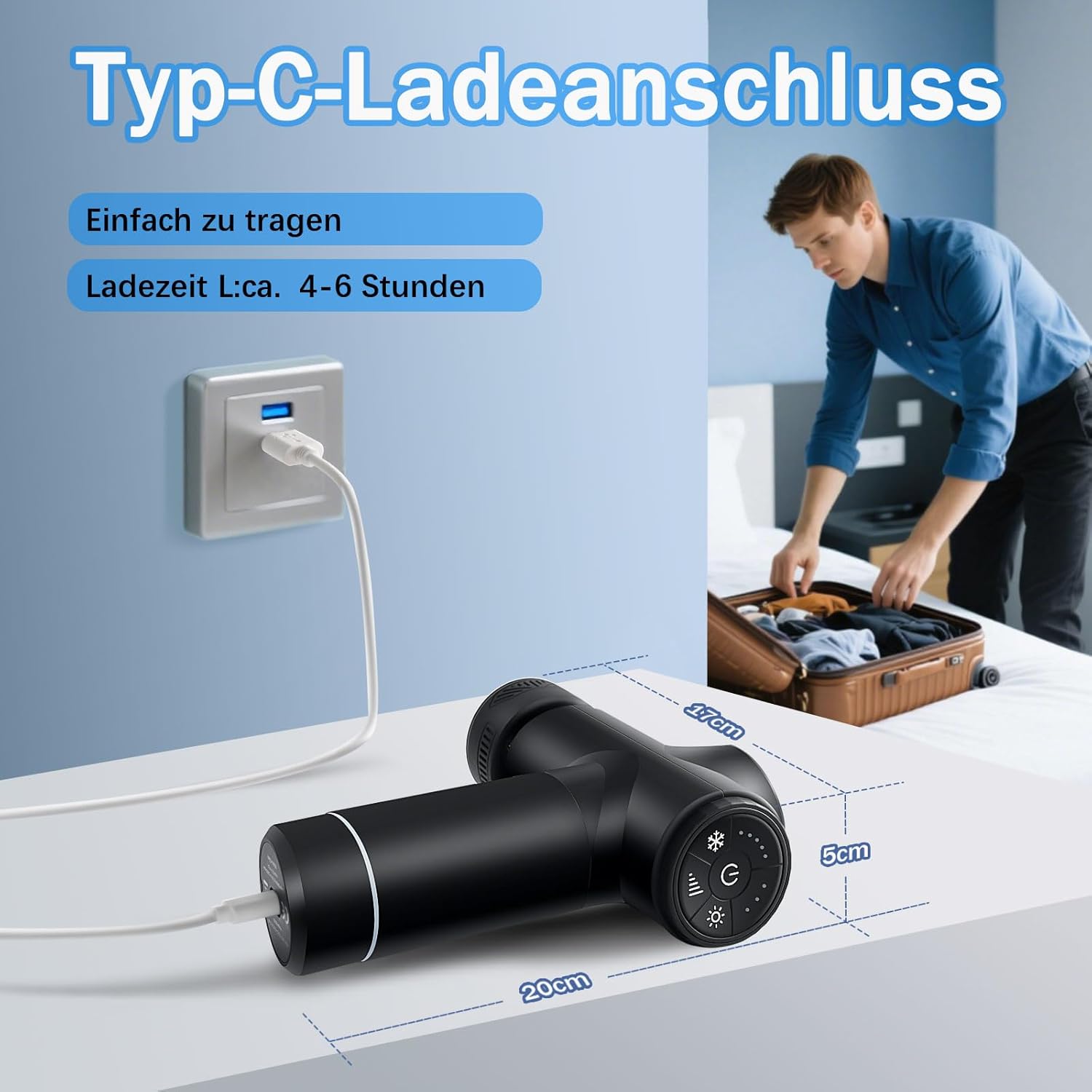 Massagepistole mit Wärme & Kältetherapie, 0,78 kg leise Massagepistole mit 5 Aufsätzen & 5 Intensitätsstufen, 12mm Amplitude & 45 lbs Standkraft – Tiefengewebemassage – Bild 6