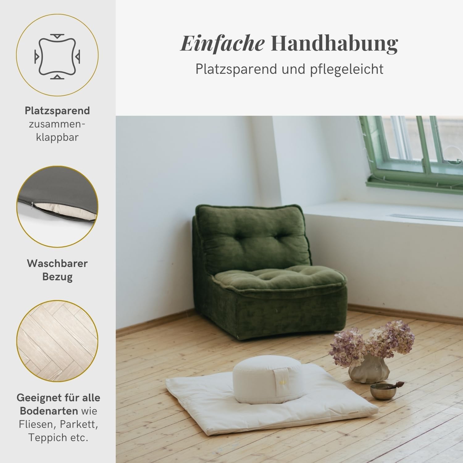 Lotuscrafts Zabuton Deluxe Meditationsmatte – extra dick – Meditationskissenunterlage für entspannte Meditation – waschbarer Bezug aus 100 % Baumwolle – GOTS-zertifiziert – Bild 5