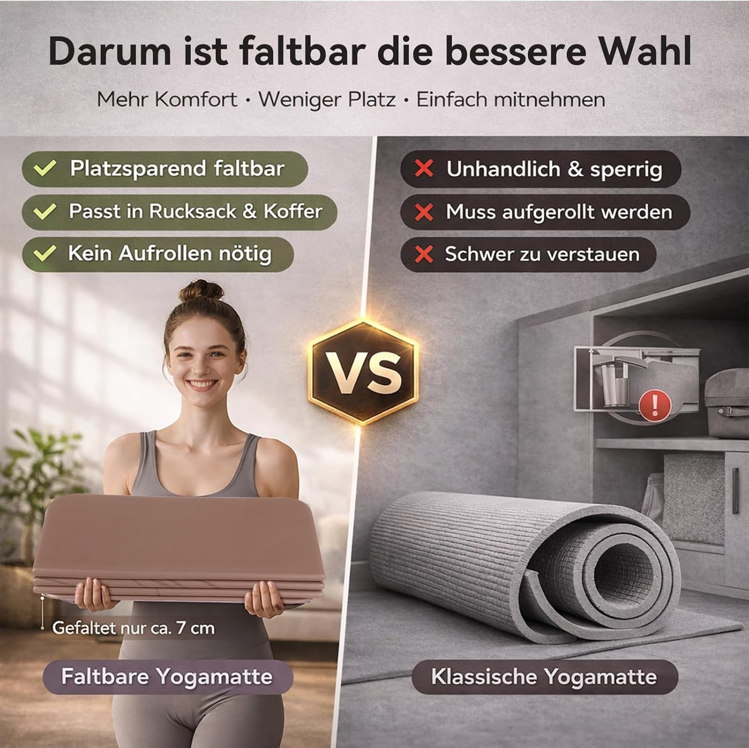 FunLife faltbare Yogamatte 10 mm – extra dicke Fitnessmatte für Yoga, Pilates & Gymnastik, rutschfeste Trainingsmatte, platzsparend, faltbar, für drinnen und draußen – Bild 2