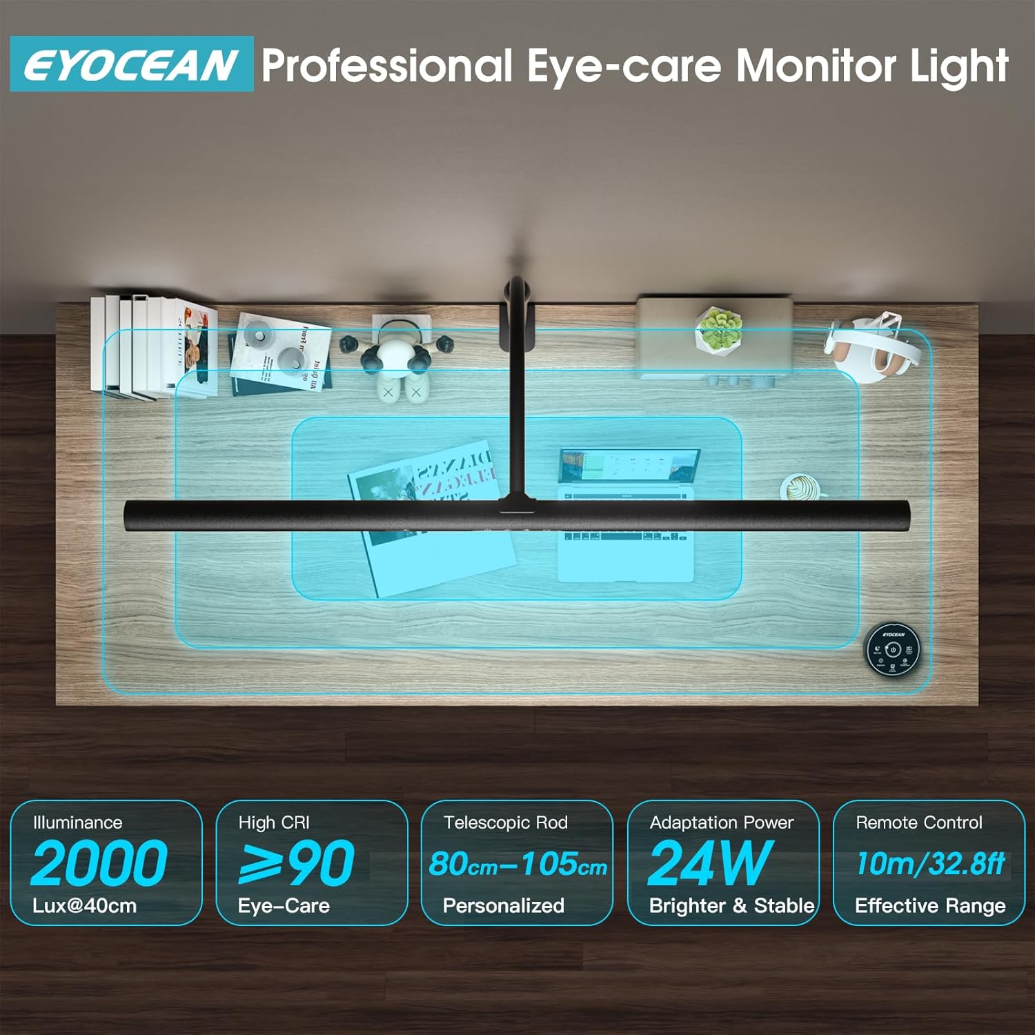 EYOCEAN LED Schreibtischlampe, 24W 80cm Tischlampe mit Gestensteuerung, dimmbare Tageslichtlampe, Augenschutz, Monitorlampe für Anbieter im Büro, Leser, Architekten, Schneider – Bild 7