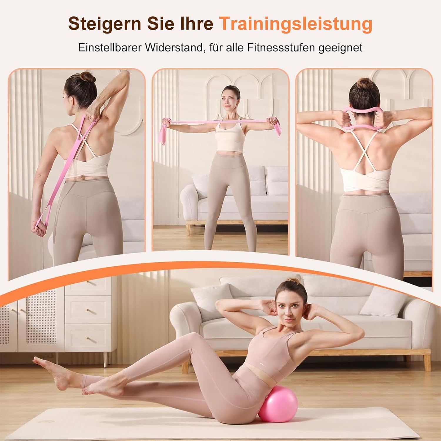 Pilates-Ring-Set, Pilates Essential Kit für Zuhause, 13-teiliges Pilates-Zubehör-Set mit Magic Circle mit Pilates-Ball, Yoga-Ring, 5 Widerstandsbändern, Trainingsanleitung und Tasche – Bild 5