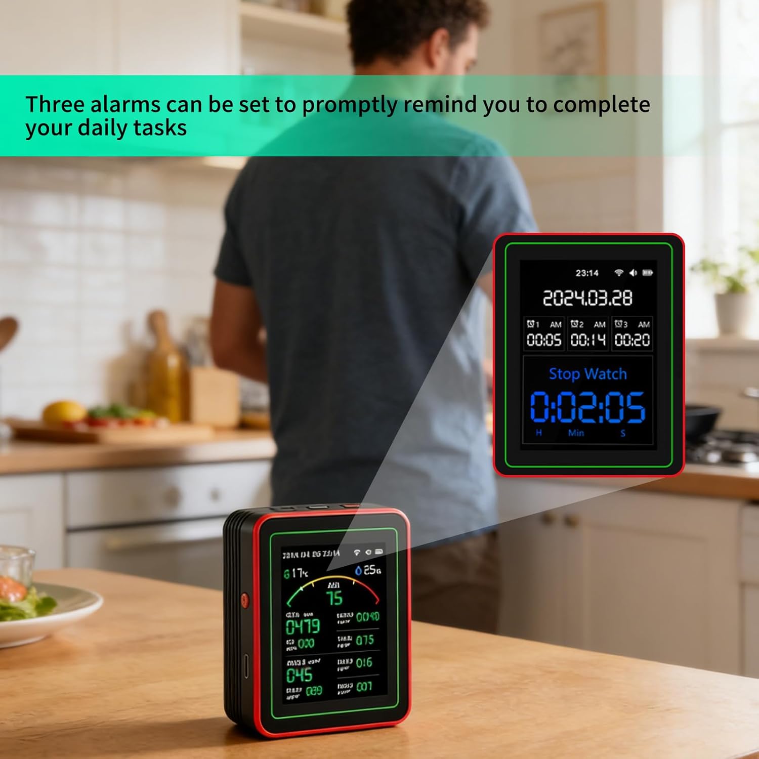 Raumluftqualitätsmonitor, 15-in-1-WLAN-Smart-Luftqualitätsmonitor mit App-Steuerung, erkennt PM2,5, PM10, PM0,3, PM1,0, CO2, CO, TVOC, HCHO, Temperatur, Luftfeuchtigkeit für Zuhause – Bild 6