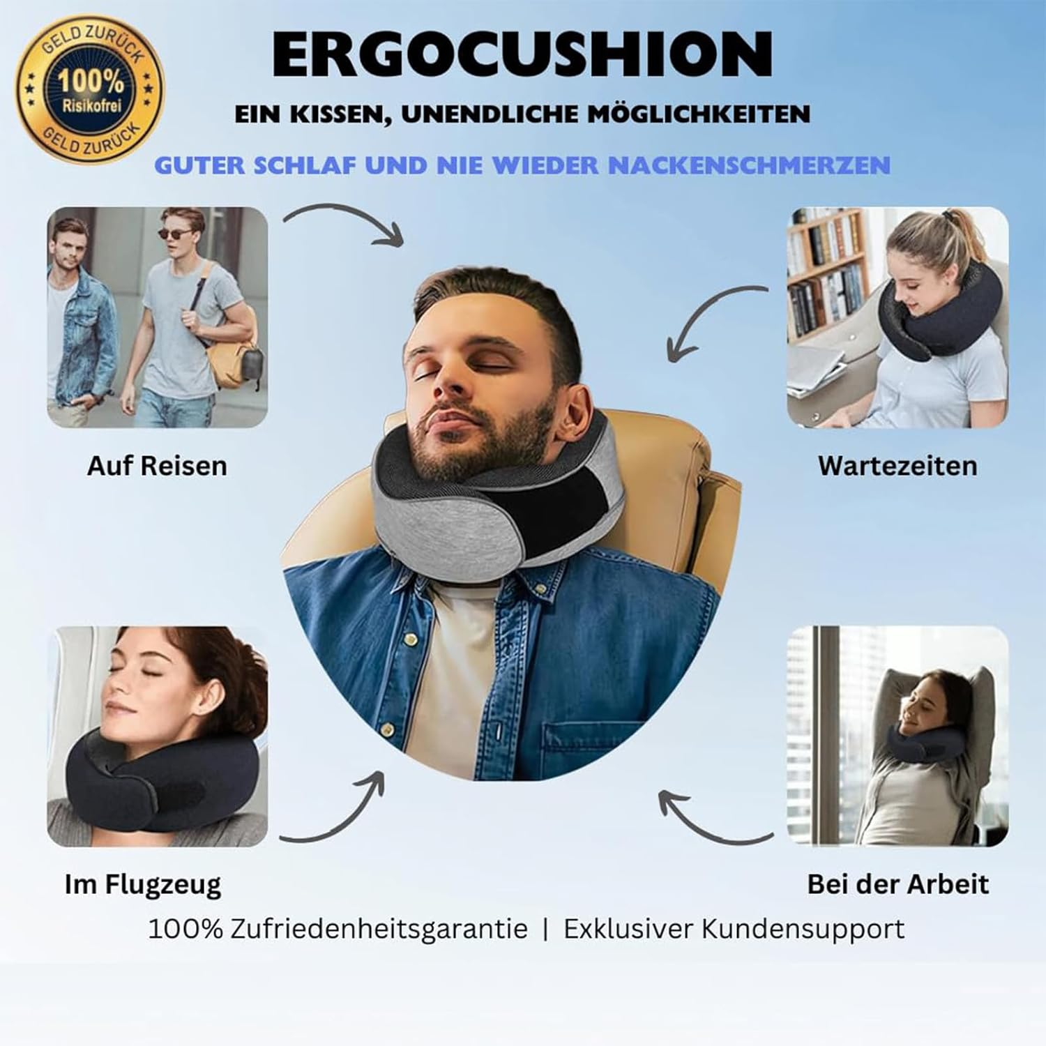 Dreamjoys Reisekissen, Flugzeug, Nackenkissen, Reisekissen, Kissen Flugzeug, Reisekissen, Memory-Schaum, ideal für Reisen mit dem Auto, Zug – Bild 7