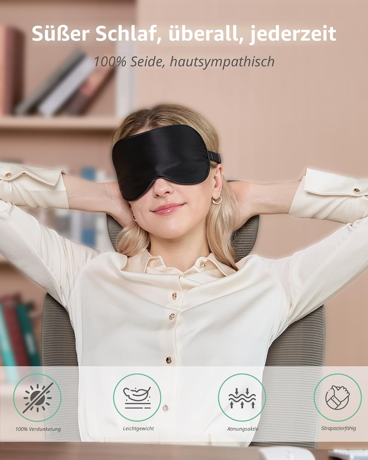 Schlafmaske aus Seide, 2er-Pack, Augenmaske aus 100 % echter natürlicher reiner Seide mit verstellbarem Riemen, Augenmaske zum Schlafen, BeeVines Augen-Schlafschutz für Yoga-Reisen, blockiert Licht – Bild 8