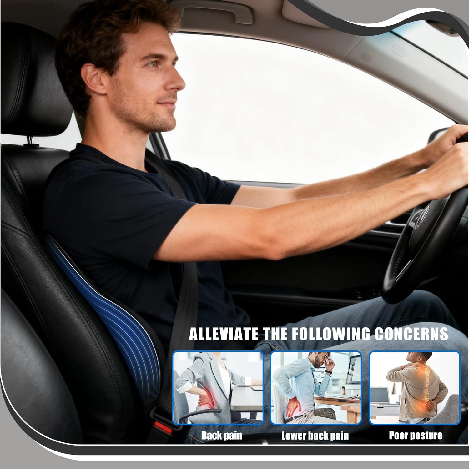Mumjooyi Lendenkissen, Autokissen, Lendenwirbelstütze, ergonomisches Lendenwirbelstützkissen, verstellbare Lendenwirbelstütze, Lendenwirbelstütze, Lendenkissen, Auto-Rückenstützkissen für Auto, Zuhause, Büro, 42 x 35,5 x 9 – Bild 5