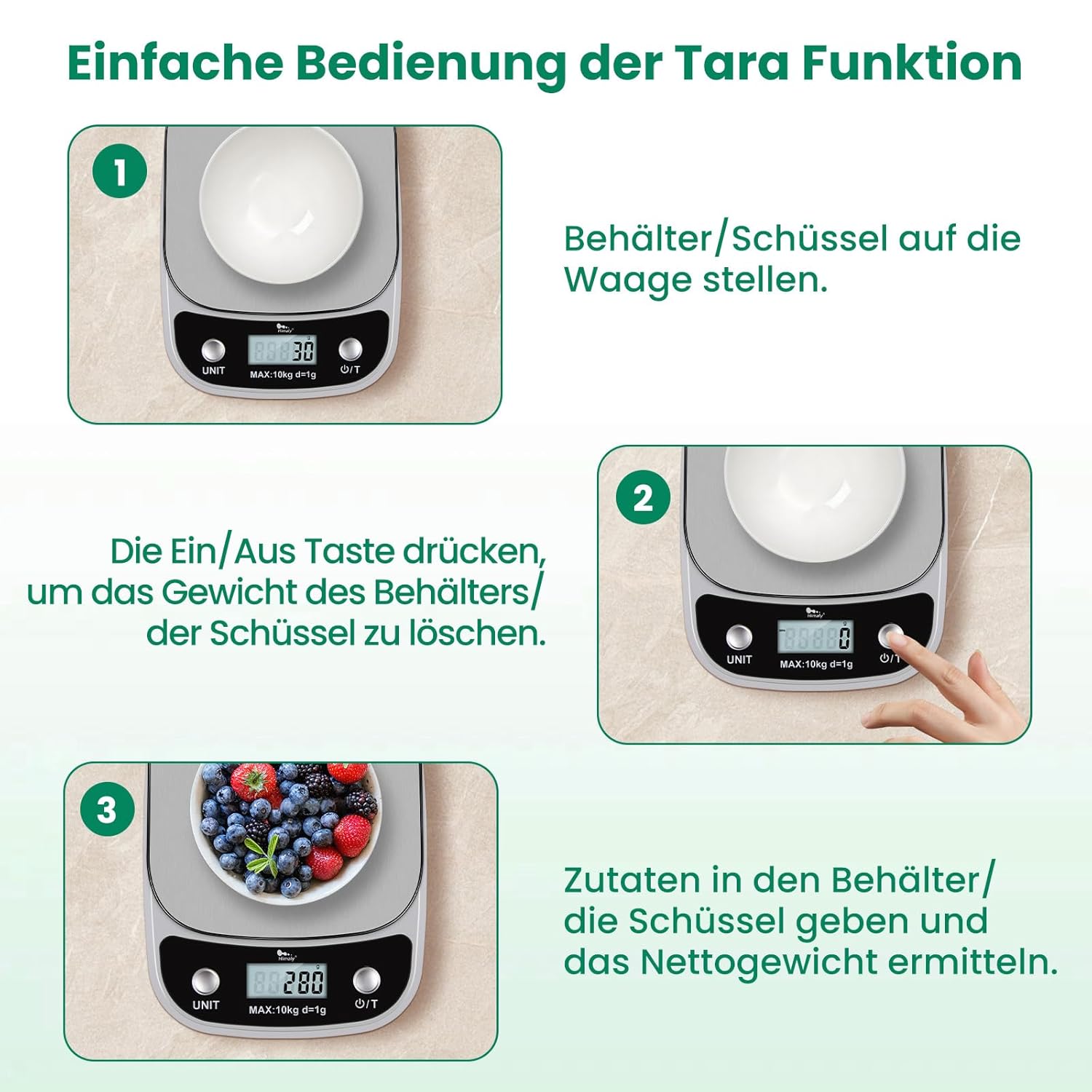 Uten Digitale Küchenwaage, weiße Buchstabenwaage mit Tara-Funktion, großes LCD-Display, automatische Abschaltung, elektronische Waage für Lebensmittel/Backen/Kochen (8 kg in 1 g), weiß – Bild 6