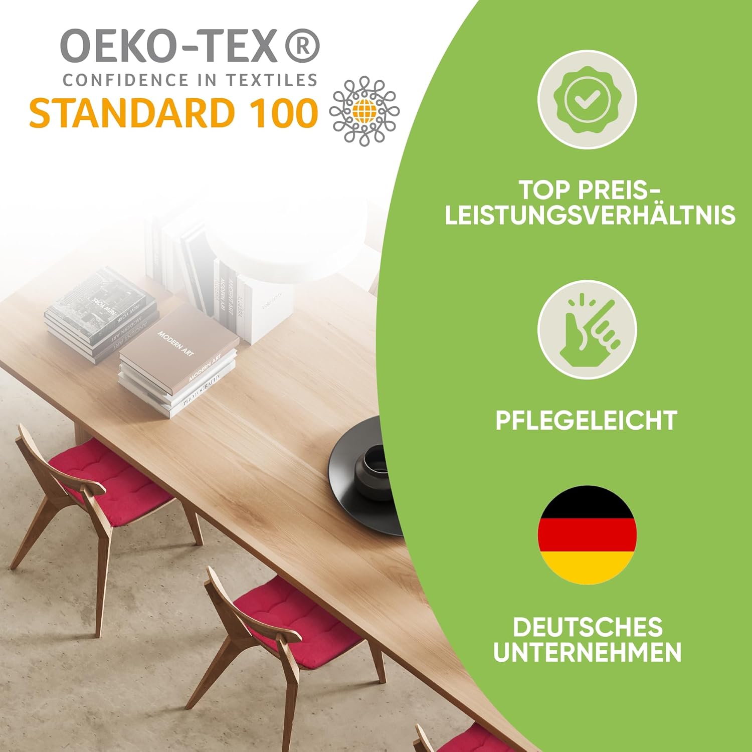 Gräfenstayn®, 4er-Set Sitzkissen, 40 x 40 x 3 cm, mit Bändern, für den Innen- und Außenbereich, mit Öko-Tex-Siegel – Bild 6