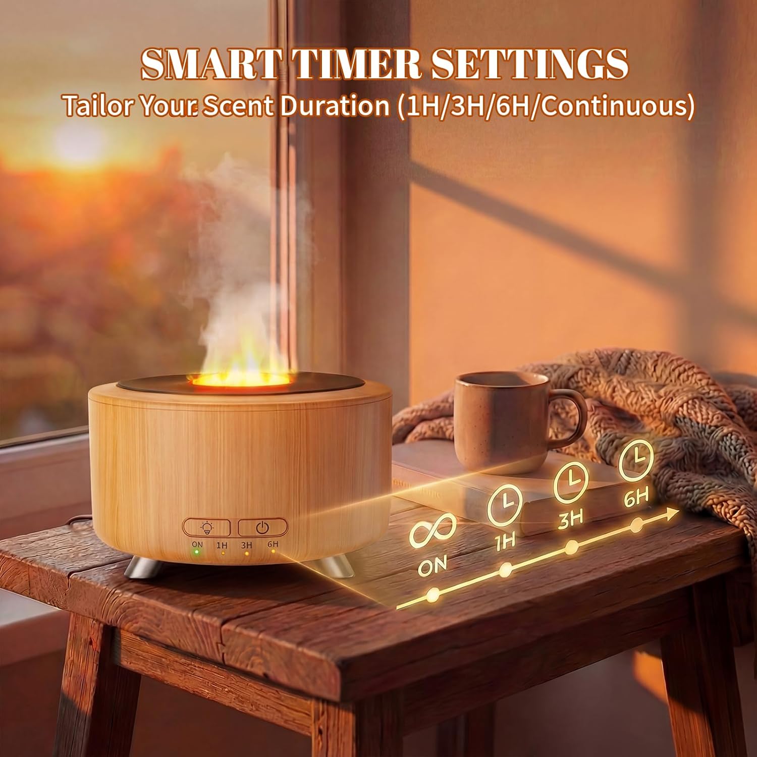 Aroma Diffuser für Ätherische Öle, 500ML Aromatherapie Öle Diffusor für Büro, Raum und Yoga, Ultraschall Diffusor mit Auto-Abschaltfunktion, 9-farbiges LED-Nachtlicht, helle Holzoptik – Bild 4