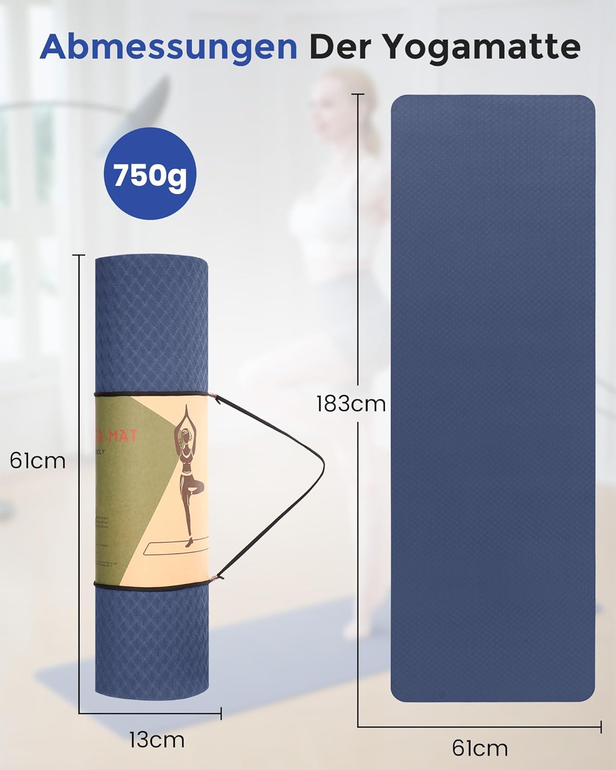 Narwhal Yogamatte Rutschfest Fitnessmatte Umweltfreundliche TPE Sportmatte mit Tragegurt Gymnastikmatte für Pilates Yoga Workout 183 x 61 x 0,6 cm – Bild 2