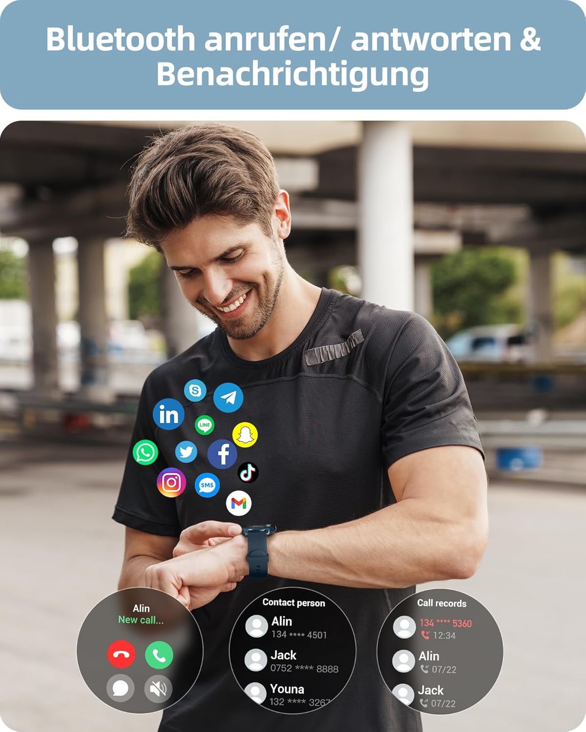 Parsonver SPROD1 Herren Runde Smartwatch mit Telefonfunktion, Fitnessuhr Damen Herren mit 100+ Sportmodi, Herzfrequenz-Schlafmonitor, Schrittzähleruhr mit IP68 Wasserdicht, Smartwatch, Damenuhr Blau, – Bild 3