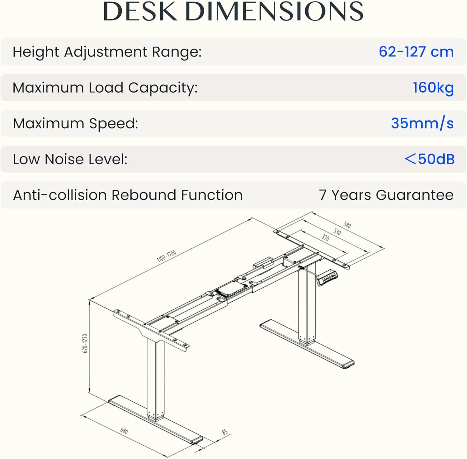 Flexispot E5 höhenverstellbare Schreibtischhöhe, verstellbarer Tisch, Gestell passt auf alle gängigen Tischplatten. Mit Memory-Steuerung und Soft-Start/Stopp. – Bild 2