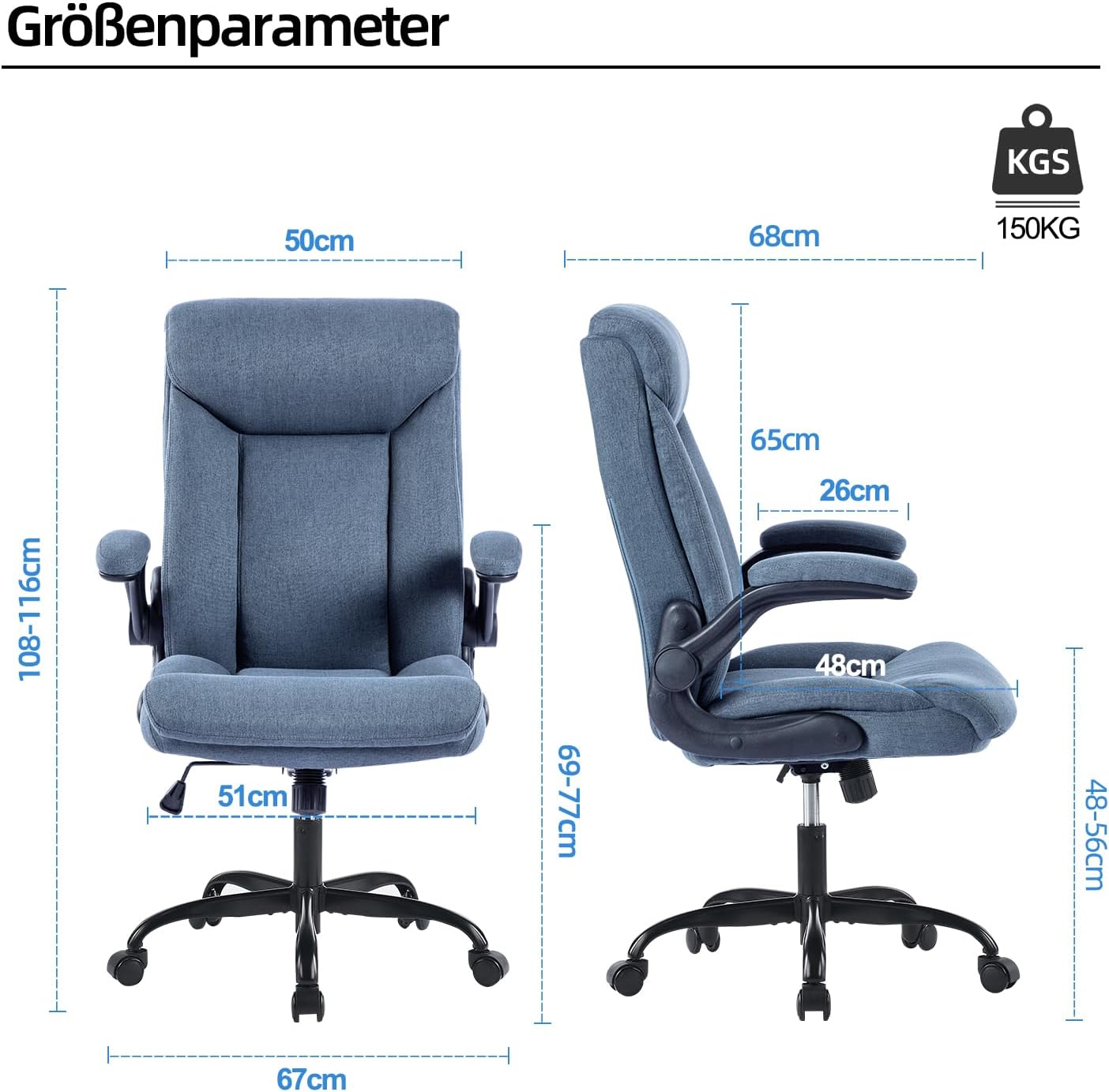 MZLEE Ergonomischer Bürostuhl, Computerstuhl, Schreibtischstuhl, drehbarer Arbeitsstuhl mit hochklappbarer Armlehne, höhenverstellbar, bequem für Büro, Zuhause, Gaming (Marineblau) – Bild 3