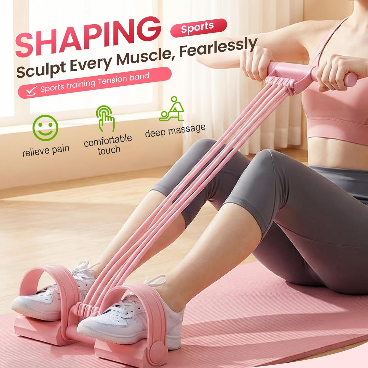 Widerstandsbänder mit Griff, 3-in-1 Multifunktions-Expander, Fitnessbänder Fußzugband 8 Röhren Resistance Bands, Ganzkörpertrainer für elastisches Zugseil Beintrainer für Yoga Fitness – Bild 2