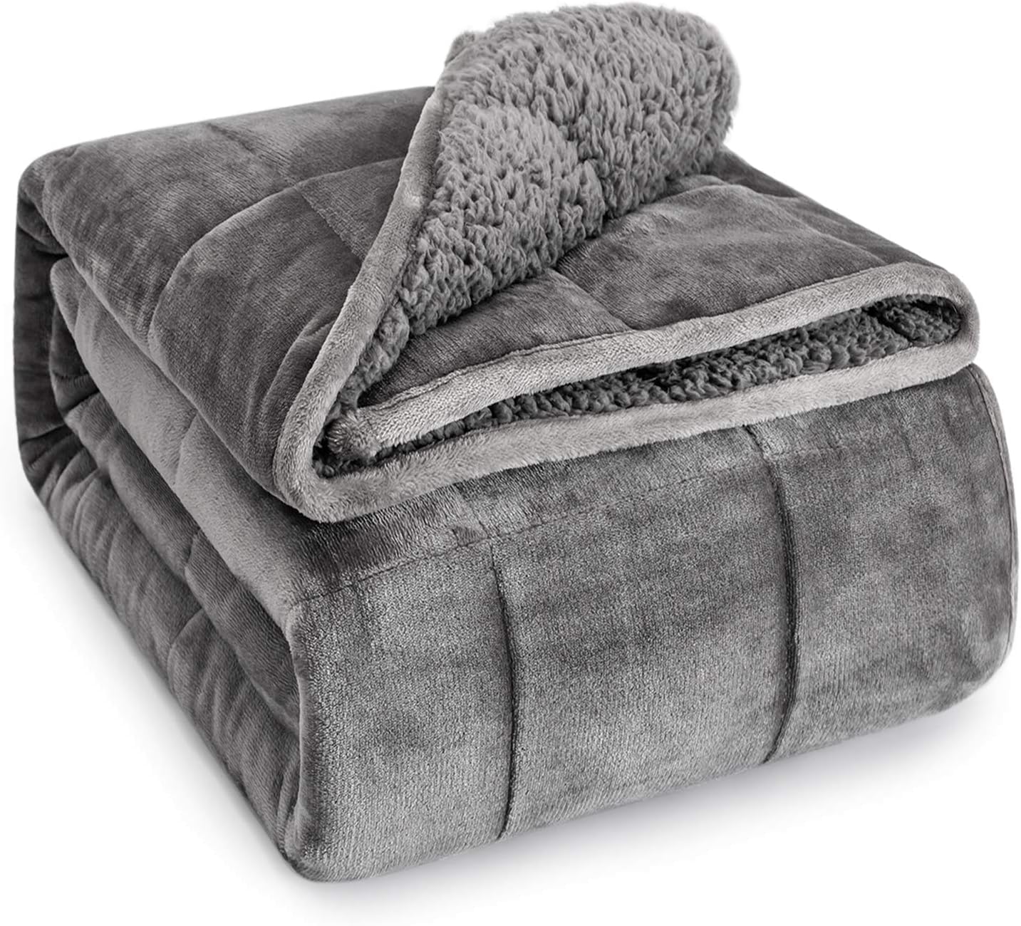 Sivio Sherpa-Fleece-Gewichtsdecke für Erwachsene, 7 kg schwere flauschige Decke mit weichem Plüschflanell, wendbar, Doppelgröße, superweich, extra warm, gemütliche flauschige Decke, 120 x 180 cm, Grau