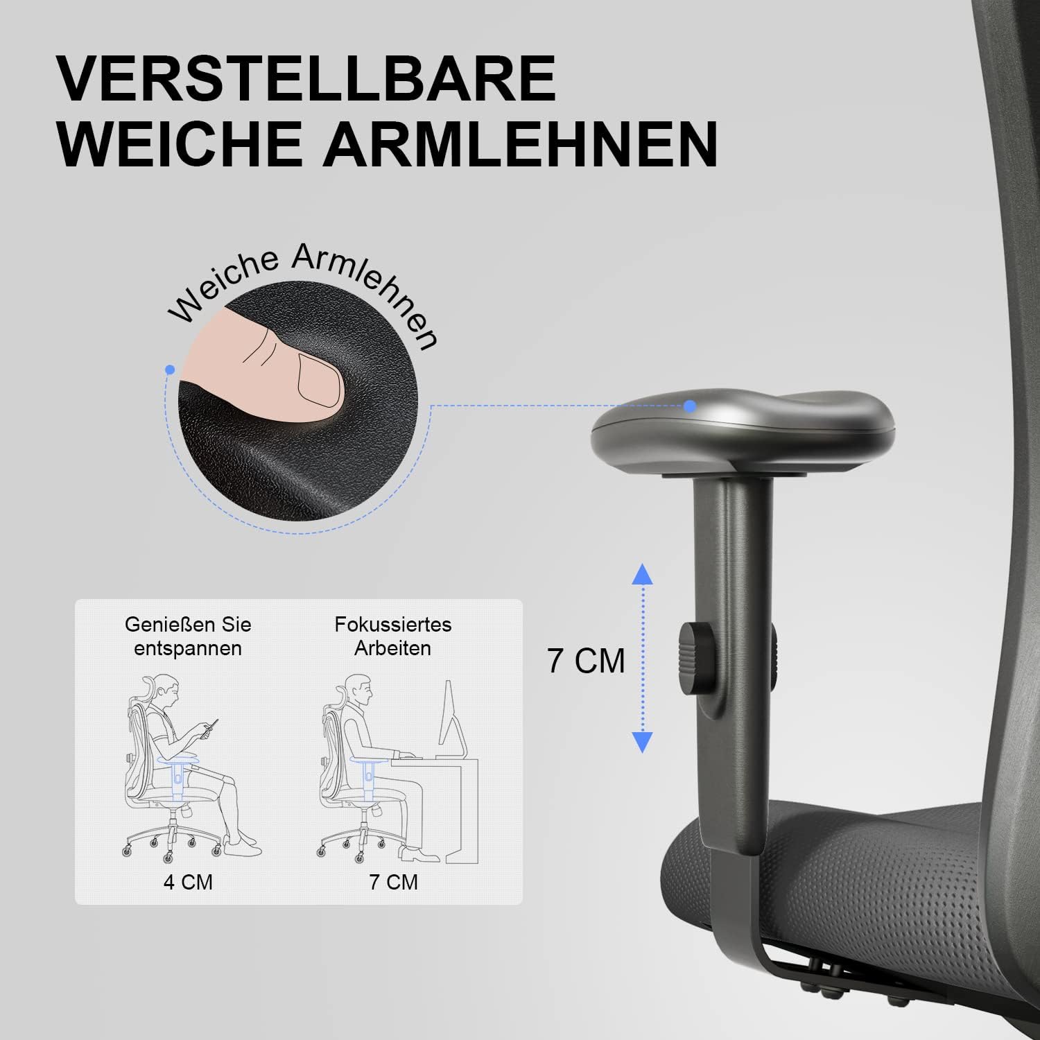 SIHOO Ergonomischer Schreibtischstuhl, Drehstuhl mit verstellbarer Lordosenstütze, Kopfstütze und Armlehne, Höhenverstellung und Wippfunktion, rückenschonender Bürostuhl, Belastbarkeit: bis 150 kg – Bild 9