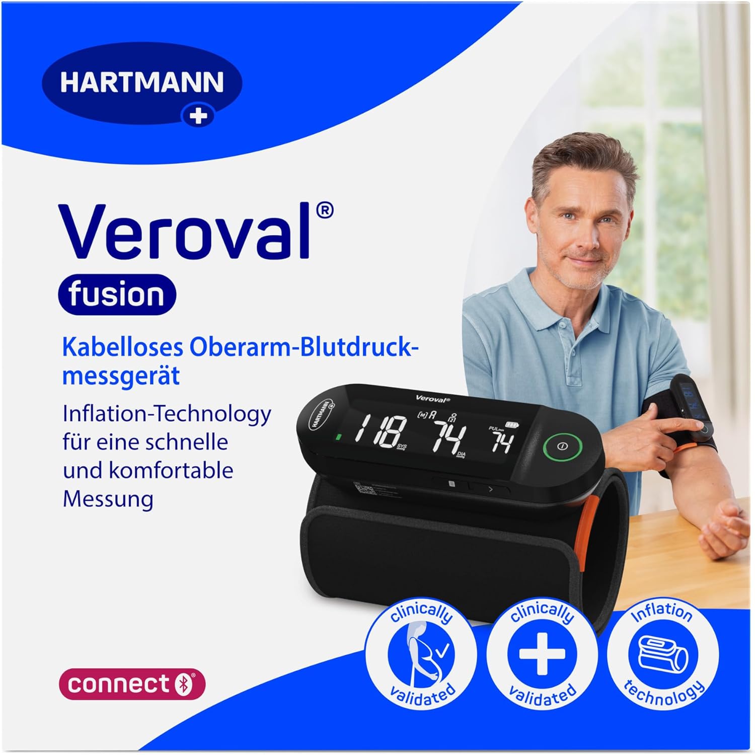 Veroval® fusion Oberarm-Blutdruckmessgerät ohne Kabel und Schläuche, digitales & vollautomatisches Blutdruckmessgerät mit Bluetooth® & Health App, Datenübertragung an Apple Health und Health – Bild 2