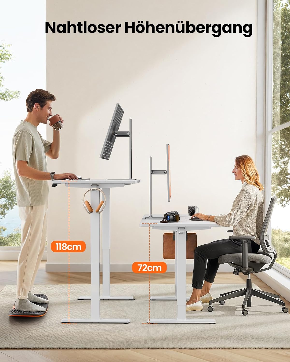 ErGear Elektrisch höhenverstellbarer Schreibtisch 140 x 70 cm, Schreibtisch höhenverstellbar mit 4 Memory-Funktionen, Gaming-Tisch mit 4-teiliger Tischplatte – Bild 3