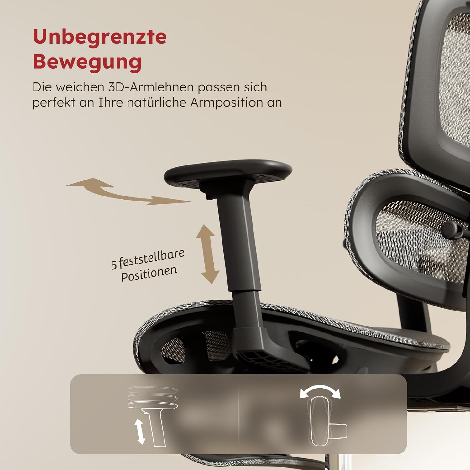 Ergonomischer Bürostuhl aus Vollnetz mit abnehmbarem Kissen, Fußstütze, höhenverstellbarer Rückenlehne, Kopfstütze und Armlehnen, selbsteinstellender Lordosenstütze, PU-Rädern, 360° drehbar, 150 kg, Dunkelgrau – Bild 8